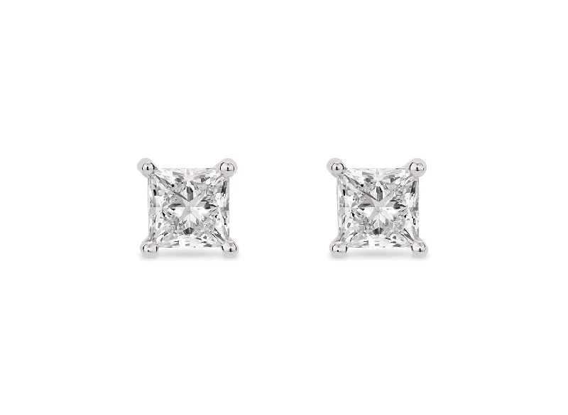 luxurious emerald earrings for refined beauty -LIGHTBOX Lab-Grown Diamond 1ct twt Princess Cut Solitaire Studs, 14k gold