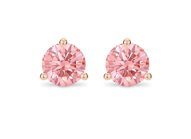 playful cat-shaped earrings for fun fashion -LIGHTBOX Lab-Grown Diamond 2ct twt Pink Round Brilliant Solitaire Studs set in 14k gold