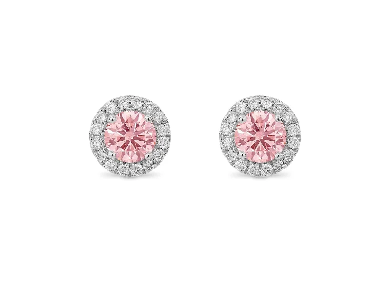 glamorous chandelier earrings for formal events -LIGHTBOX Lab-Grown Pink Diamond 1ct twt Halo Studs set in 14k gold