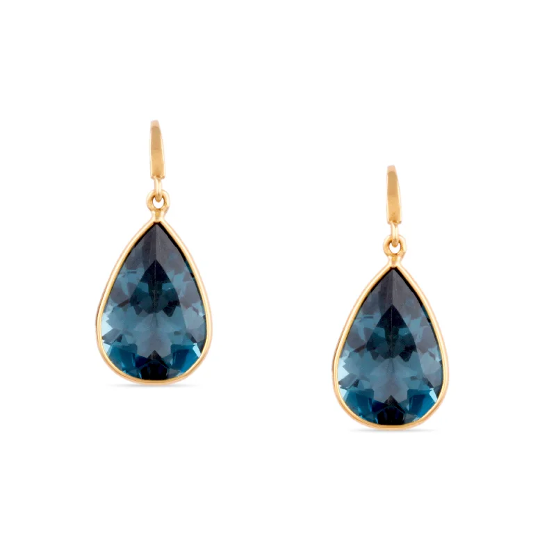 vintage gold earrings for old-world charm -London Blue Topaz Pear Shape Earring In 18K Yellow Gold