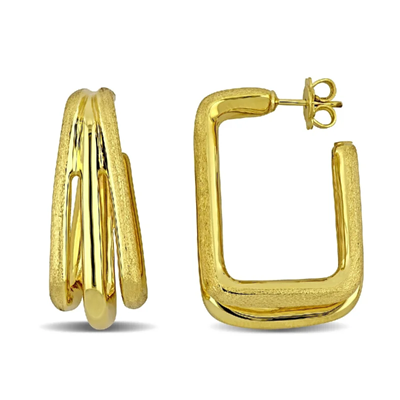 gold ear cuffs for a stylish edge -Miadora 33mm Triple Row Satin Polished Finish Square Hoop Earrings in 14K Yellow Gold