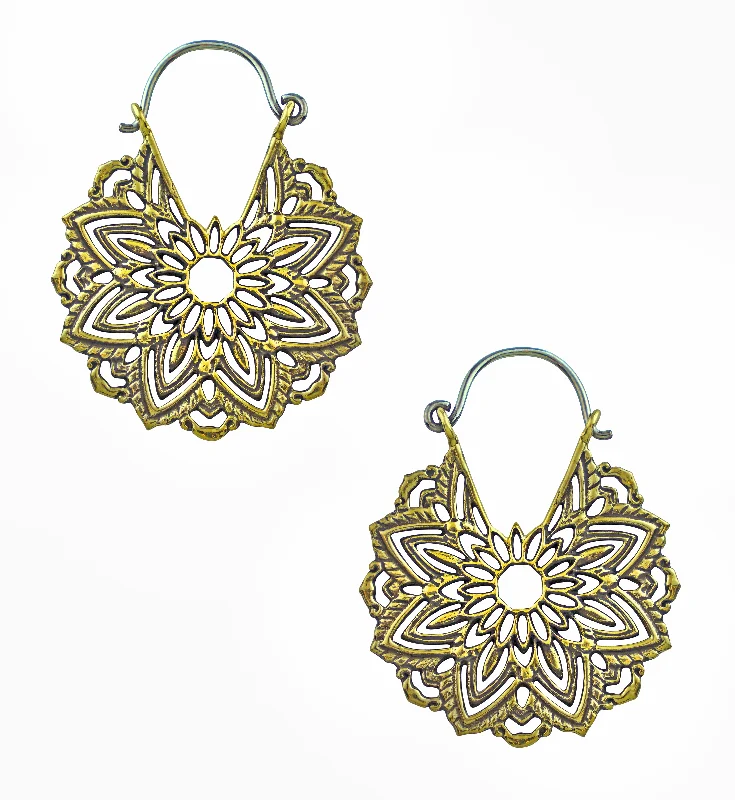 sparkling rhinestone earrings for glamorous nights -Mini Mandala Brass Plug Hoops / Earrings