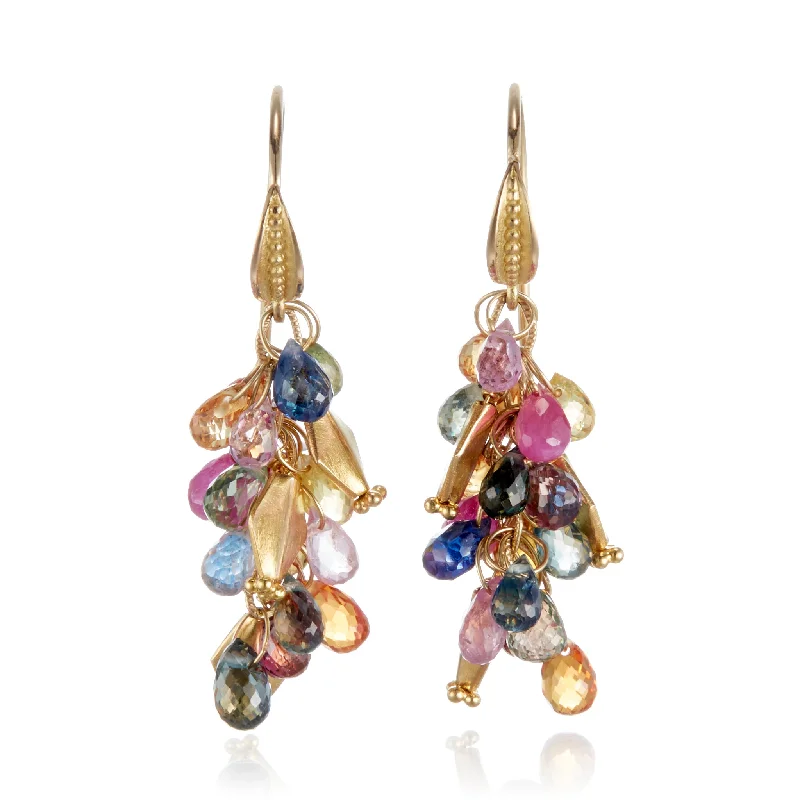 chic gold hoop earrings for elegant looks -Multi-Color Sapphire Briolette Earrings