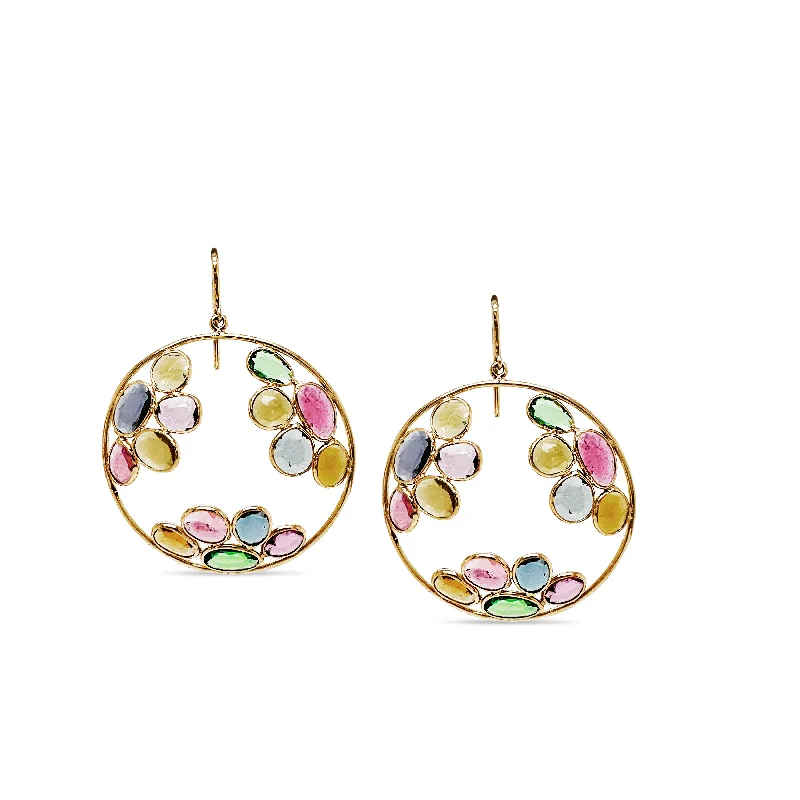 delicate chain earrings for refined beauty -Multicolor Stone U/S Earring In 18K Yellow Gold