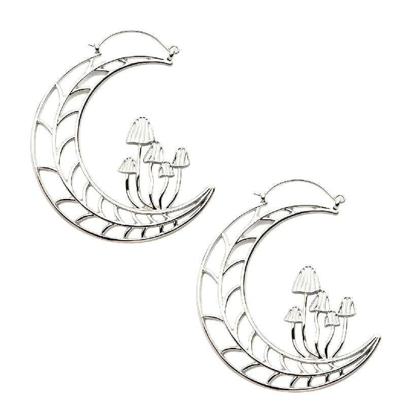 delicate gemstone stud earrings for a simple finish -Mushroom Half Moon Stainless Steel Plug Hoops