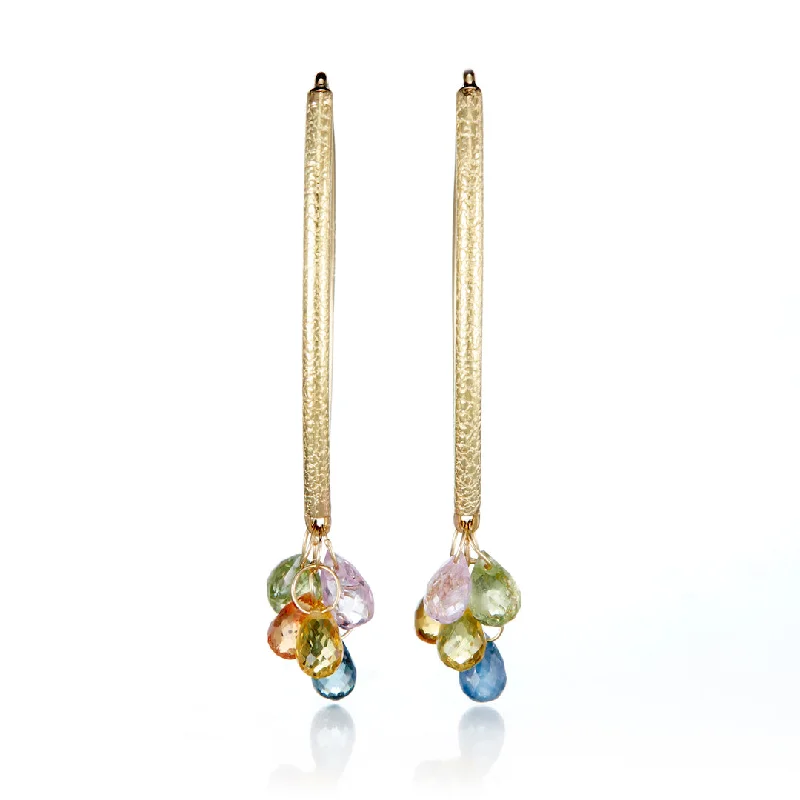 luxurious gemstone earrings for special occasions -Multi-Color Sapphire Navette Earrings