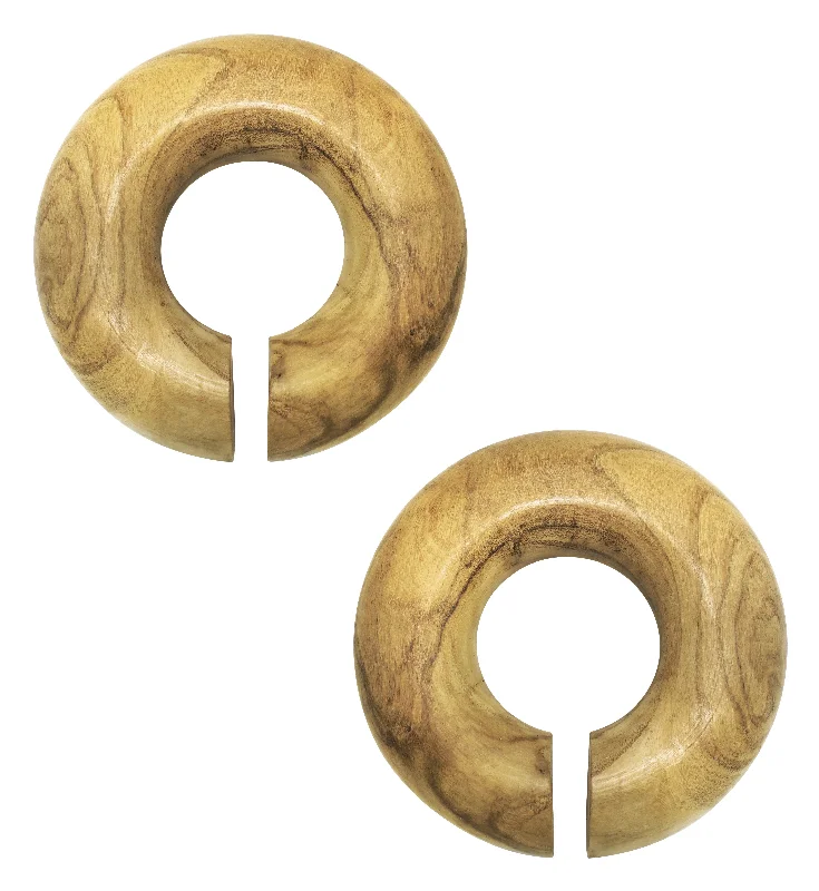 chic silver chain earrings for modern appeal -Olive Wood Round Hoop Hangers