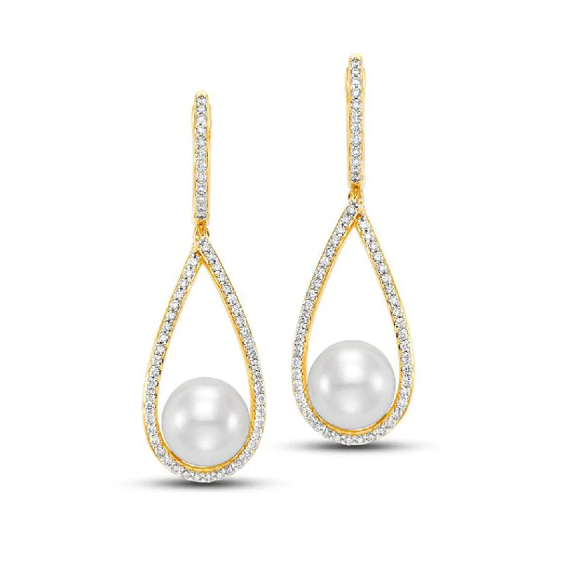 chic rhinestone ear cuffs for a glamorous finish -Open Teardrop 9mm Pearl Earrings