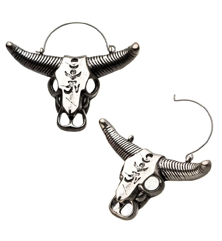 handmade clay earrings for an artistic touch -Oxen Skull Plug Hoops