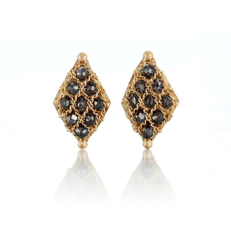 colorful resin drop earrings for lively fashion -Petite Black Diamond Woven Lattice Earrings