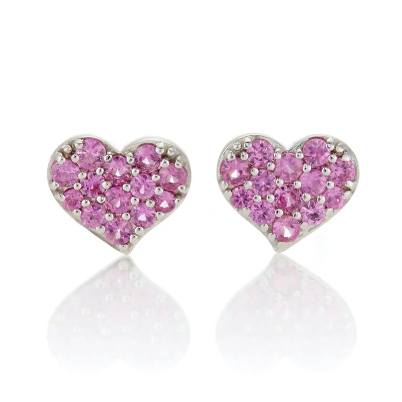 colorful gemstone hoops for vibrant elegance -Pink Sapphire Pavé Heart Earrings