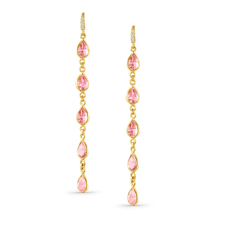 minimalist silver earrings for subtle beauty -Pink Tourmaline Pear Shape Earring In 18K Yellow Gold