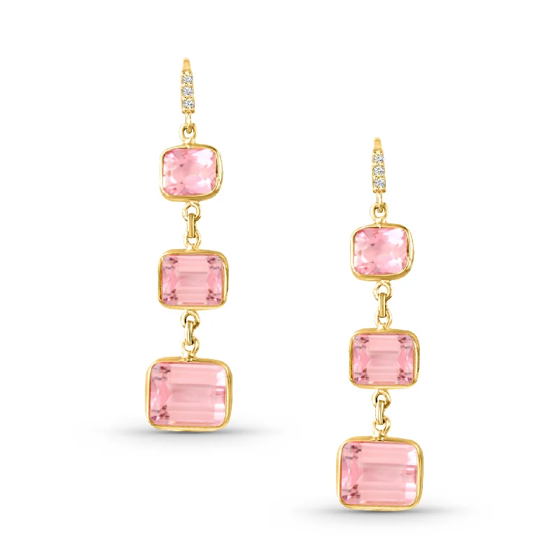 unique gemstone hoops for personalized fashion -Pink Tourmaline Rectangle Earring In 18K Yellow Gold