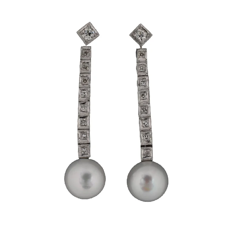 classic diamond stud earrings for sophisticated style -Diamond & Pearl Dangle Drop Earrings