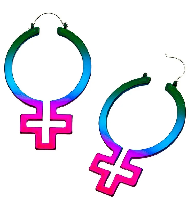 glamorous cubic zirconia drop earrings for sparkle -Rainbow Female Symbol Plug Hoops