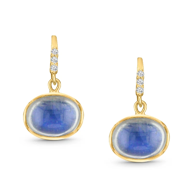 oversized resin stud earrings for contemporary looks -Rainbow Moonstone Oval & Diamond Earring In 18K Yellow Gold