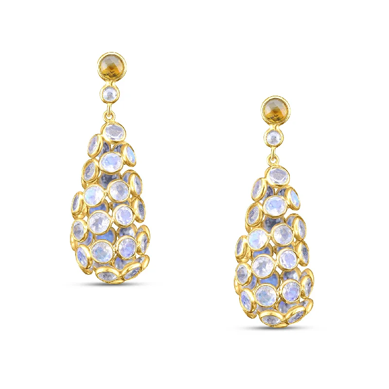 glamorous ear cuffs for a chic style -Rainbow Moonstone & Yellow Tourmaline Earring In 18K Yellow Gold