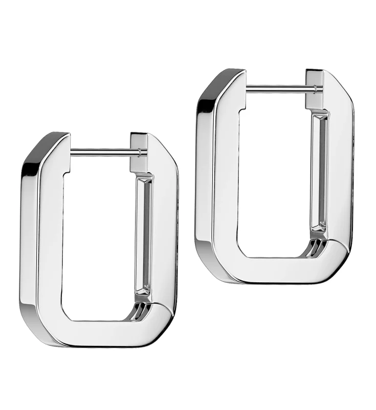 sleek bar earrings for minimalist looks -Rectangle Hoop Stainless Steel Hinged Earrings