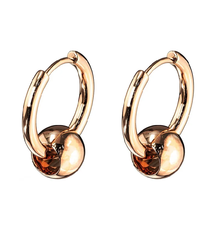 luxurious pearl stud earrings for a classic look -Rose Gold PVD Hinge Hoop Bead Earrings