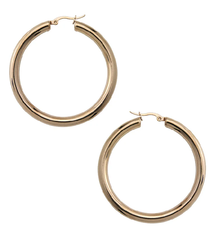 sparkling ear studs for chic glamour -Rose Gold PVD Thick Stainless Steel Hoop Earrings