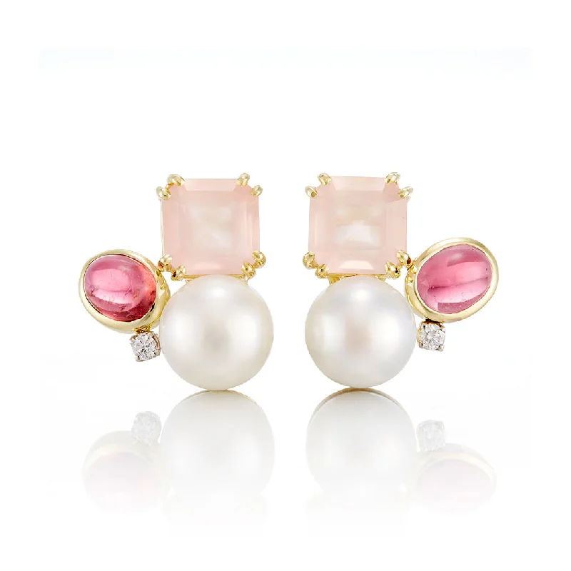 vintage diamond earrings for a luxurious feel -Pink Tourmaline, Rose Quartz & Pearl Cluster Earrings