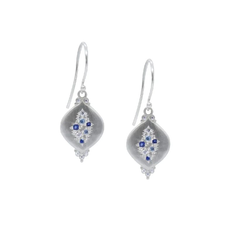 dainty gemstone earrings for subtle elegance -Sapphire, Aquamarine & Diamond Cluster Pendant Earrings