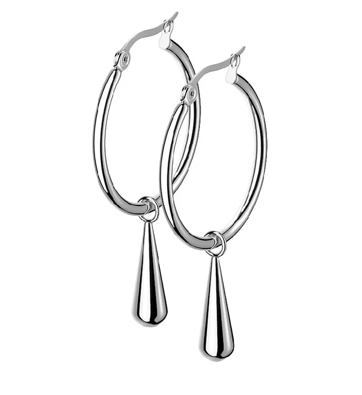 oversized drop earrings for standout looks -Silver Hoop Drop Earrings