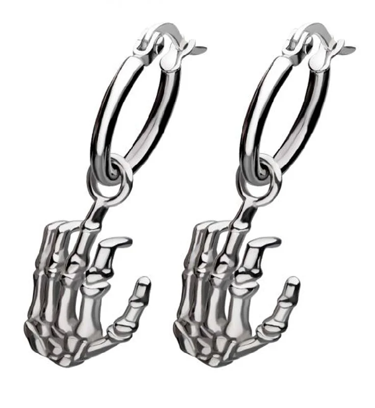 sparkling sapphire earrings for a luxurious touch -Skeleton Hand Stainless Steel Hoop Earrings