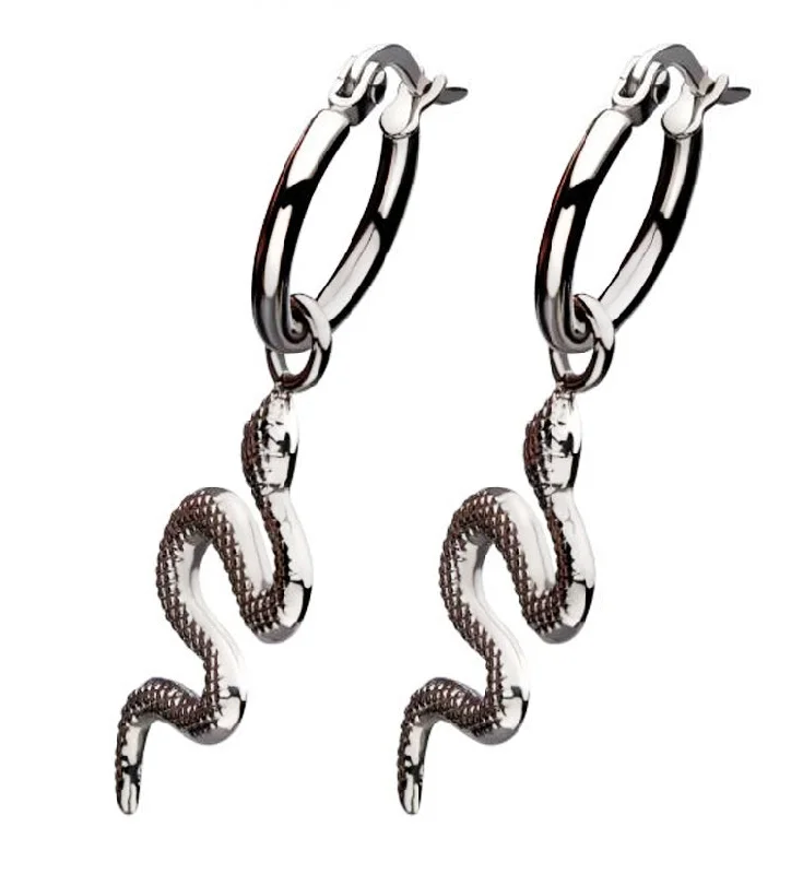 colorful enamel earrings for bright personality -Snake Stainless Steel Hoop Earrings