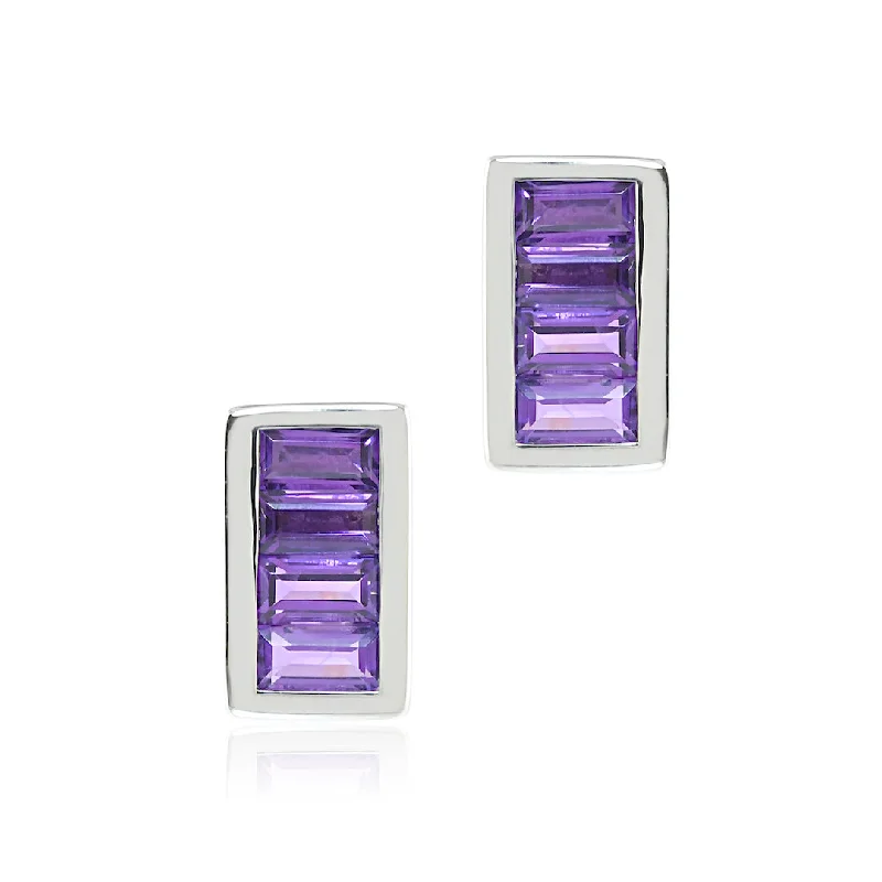 sparkling pearl earrings for a classic look -Channel-Set Earrings in Amethyst