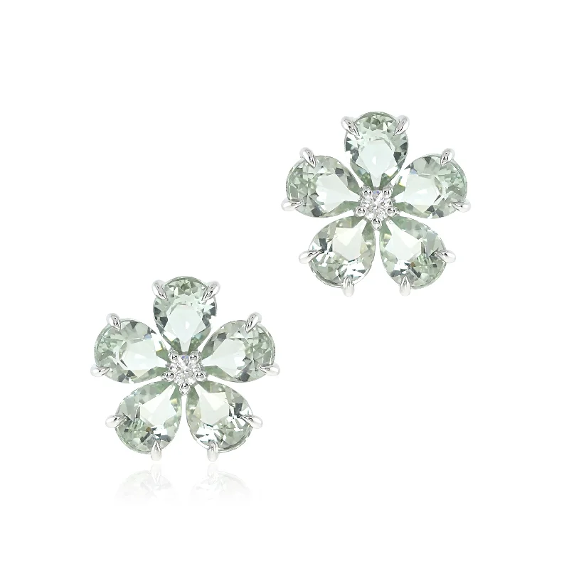 silver hoop earrings for timeless appeal -Forget-Me-Not Earrings in Green Amethyst & Diamonds