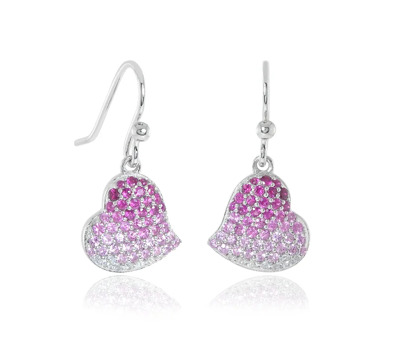 delicate gold earrings for subtle elegance -Pink Ombre Ruby & Sapphire Heart Drop Earrings