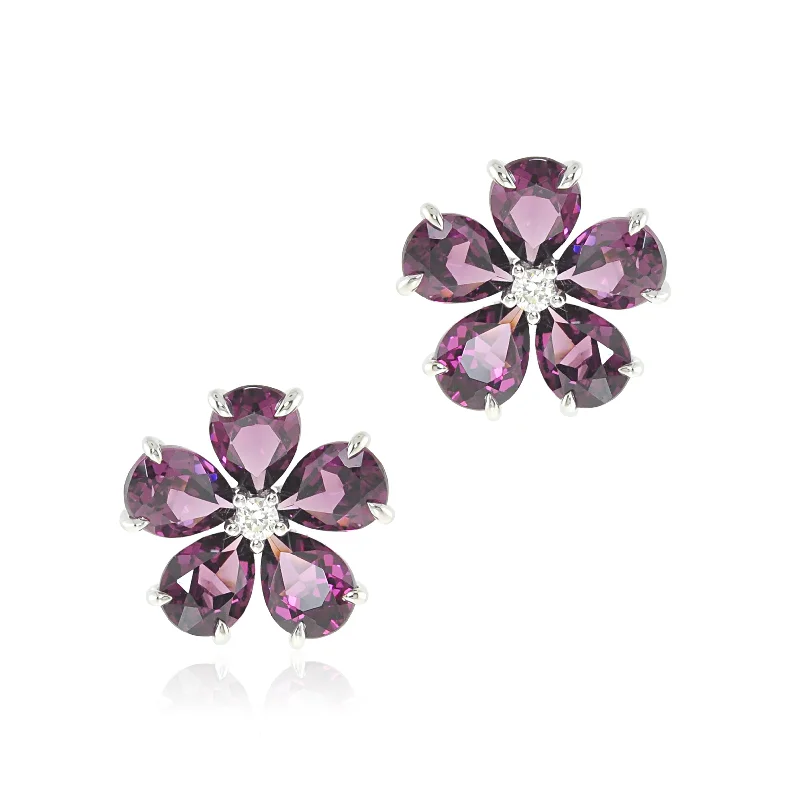 oversized stud earrings for a dramatic flair -Forget-Me-Not Earrings in Rhodolite Garnet & Diamonds