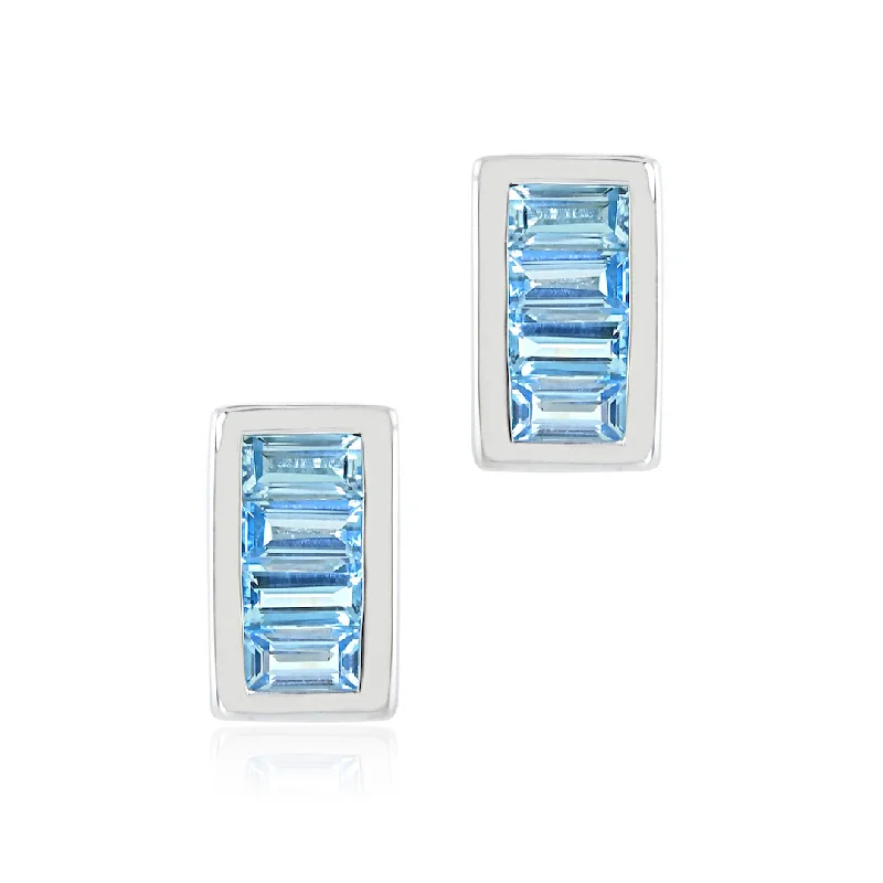 geometric stud earrings for modern sophistication -Channel-Set Earrings in Swiss Blue Topaz