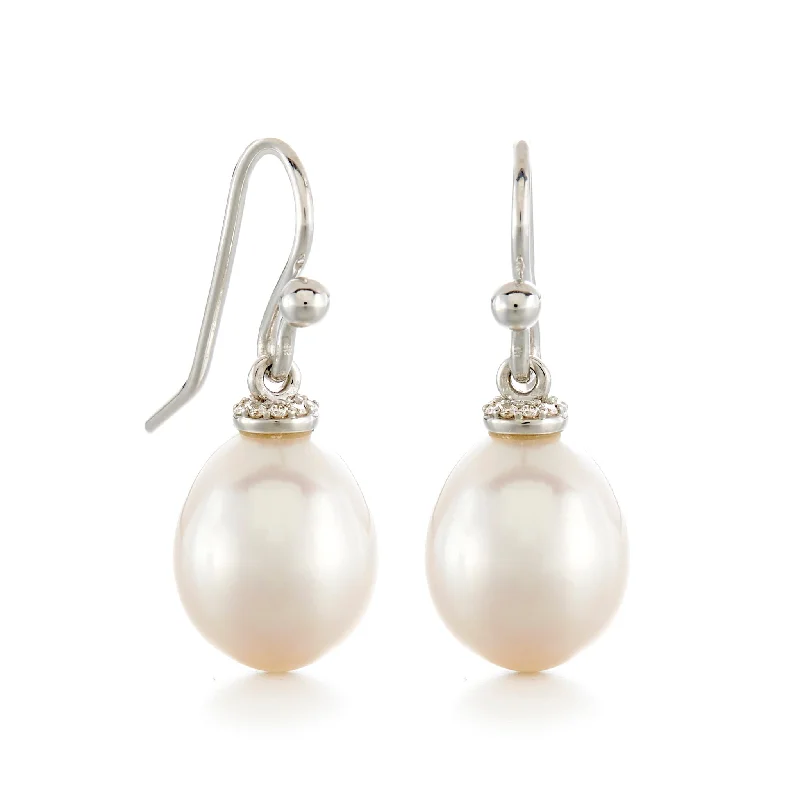 elegant silver earrings for versatile fashion -Pearl & Diamond Silver Drop Earrings