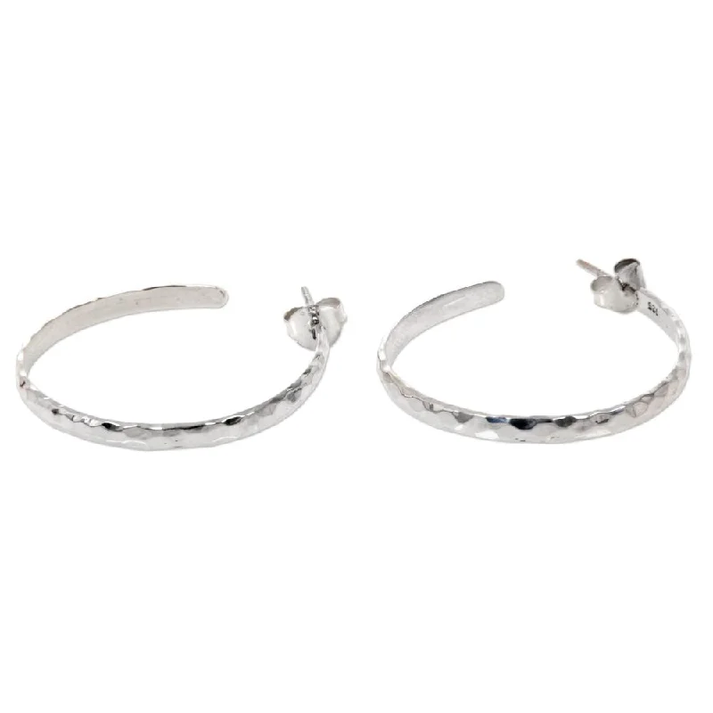 geometric hoop earrings for modern fashion -Sterling Silver Half Hoop Earrings, 'Mosaic In Sterling' (Indonesia) - 1.3*0.1