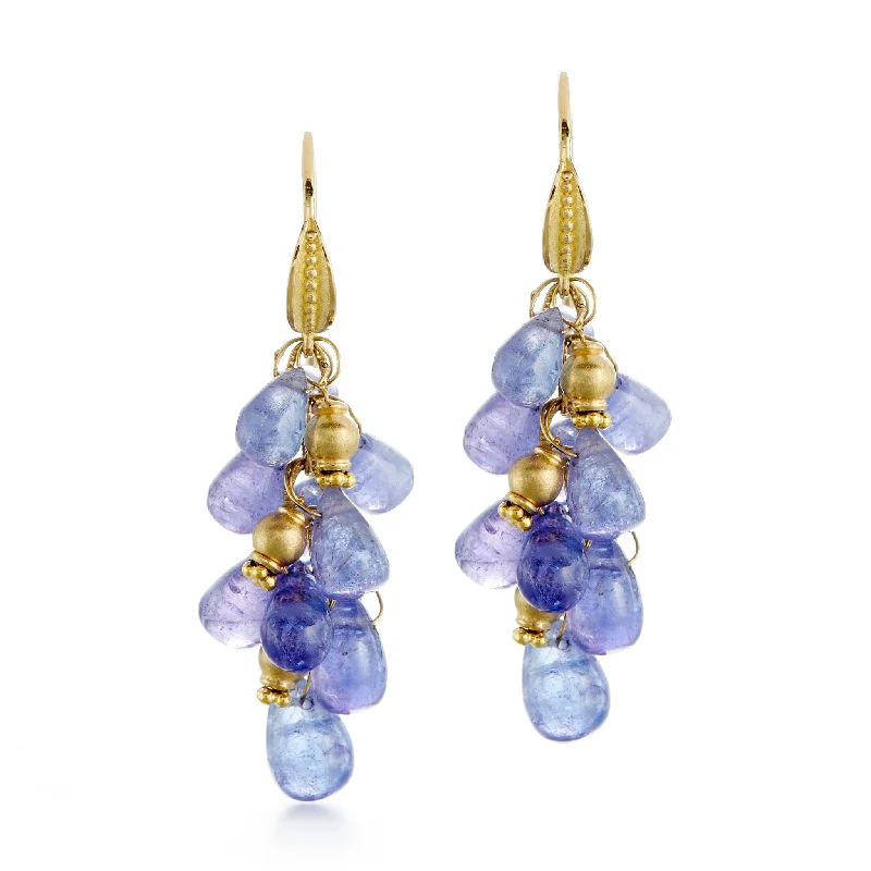 chic gold ear cuffs for stylish accents -Tanzanite Briolette Cluster Earrings