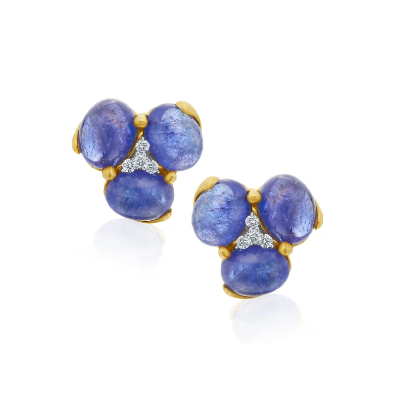 oversized gemstone drop earrings for statement fashion -Tanzanite Cabochon Cluster Earrings