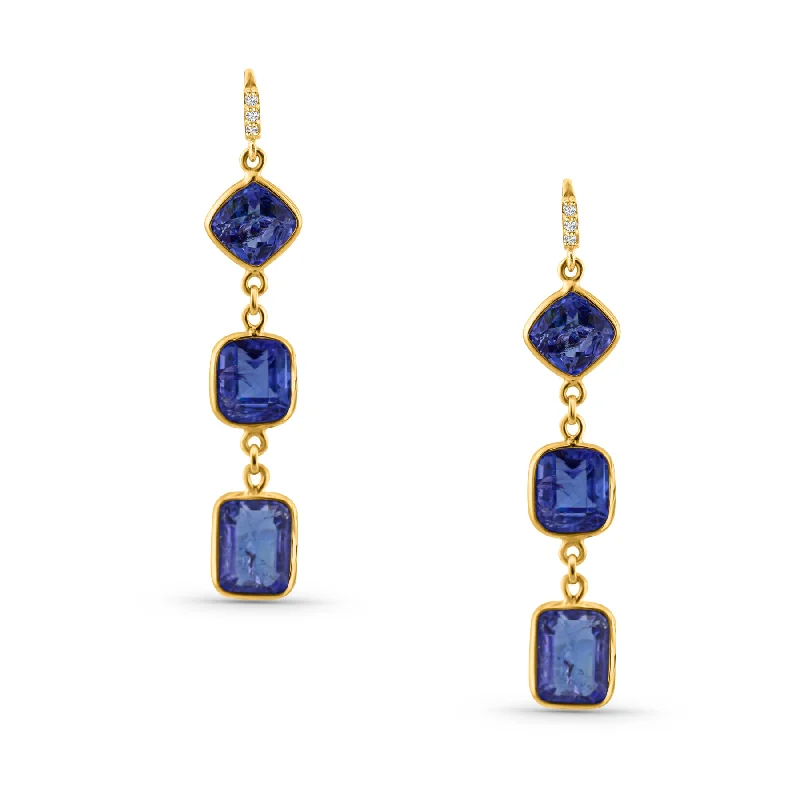 delicate gemstone stud earrings for a simple finish -Tanzanite & Diamond Earring In 18K Yellow Gold