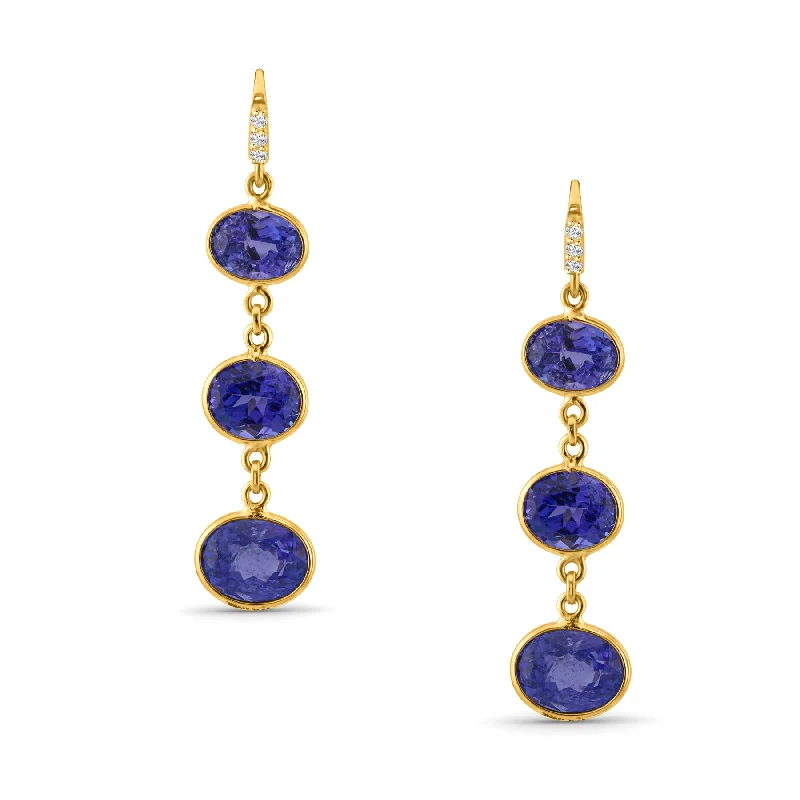 modern crystal earrings for contemporary appeal -Tanzanite Oval & Diamond Earring In 18K Yellow Gold