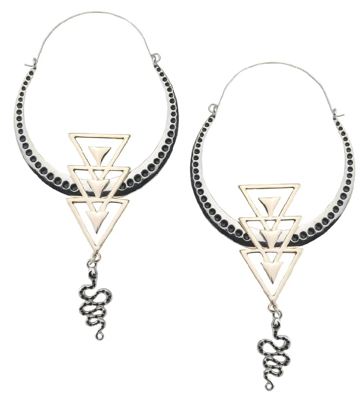 bold geometric drop earrings for striking looks -Triple Arrow Dangle Snake Plug Hoops