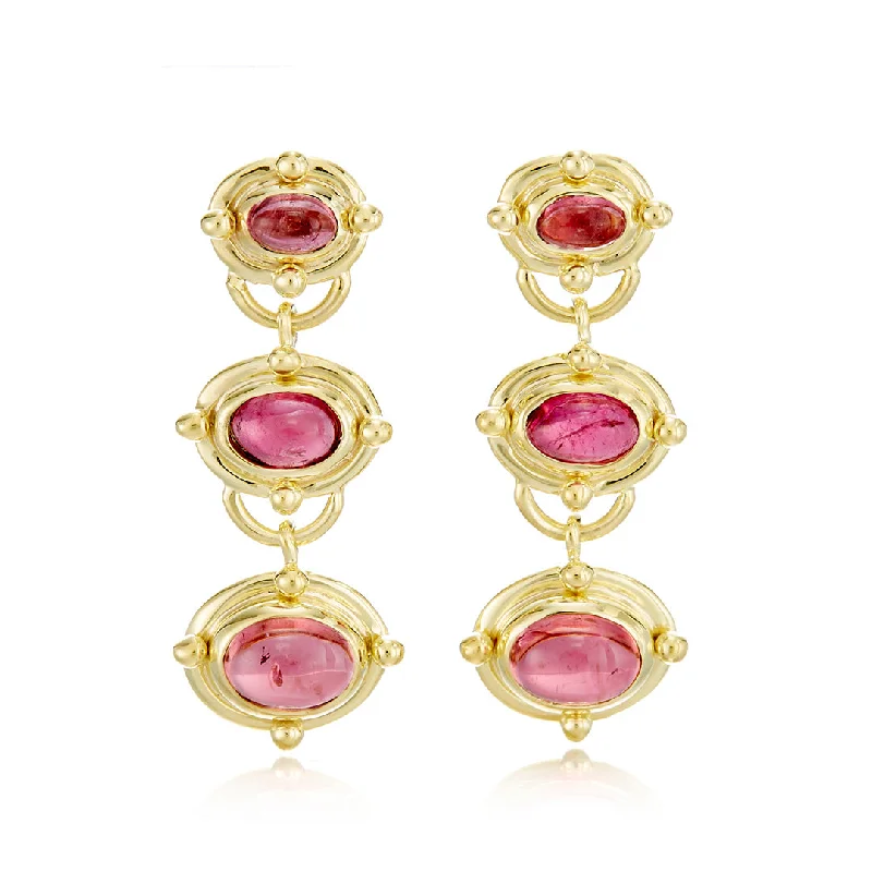 sparkling gold earrings for evening style -Pink Tourmaline Drop Earrings