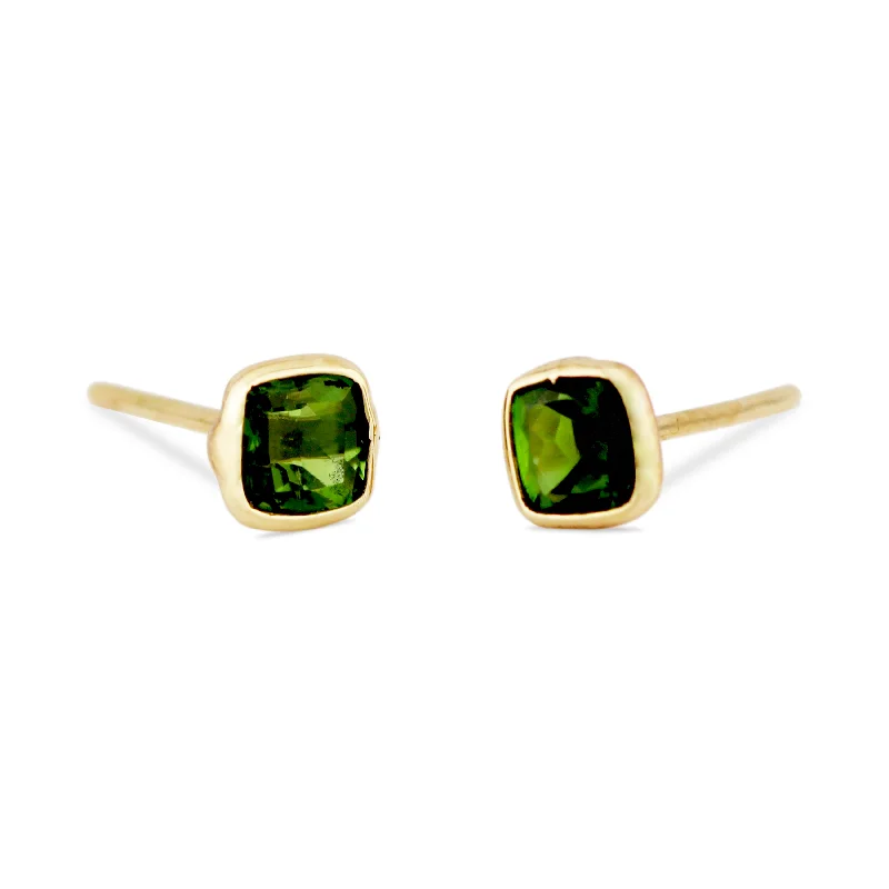 elegant turquoise earrings for a boho style -Tsavorite Oval Stud Earring In 18K Yellow Gold