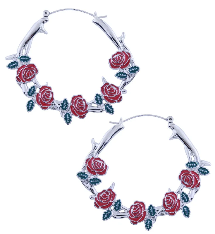 chic dangle earrings for a statement look -Vine of Roses Stainless Steel Plug Hoops