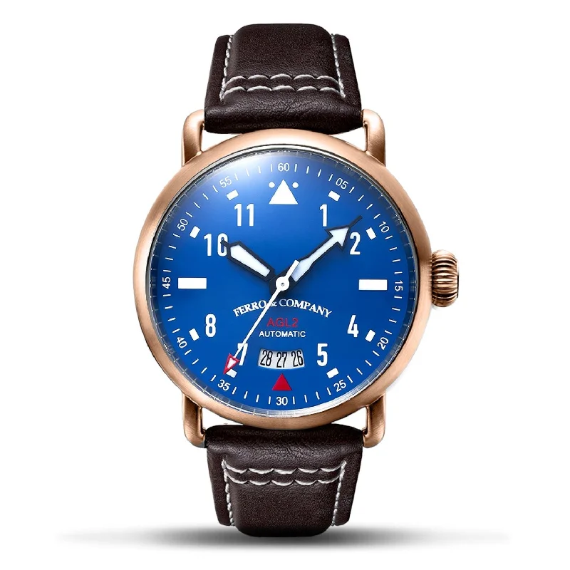 classic leather watches with simple and clean dial -AGL 2 Automatic Blue / Rose Gold