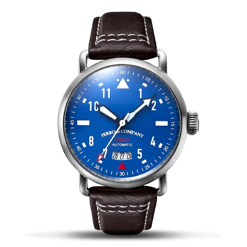 men’s watches with leather bands and date function -AGL 2 Automatic Blue