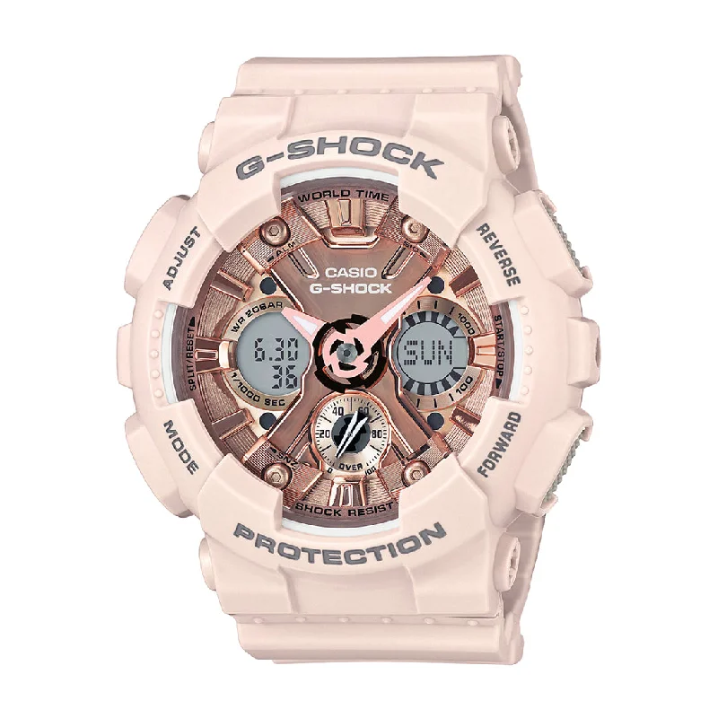 women’s watches with bold and eye-catching design -Casio G-Shock S-Series Analog-Digital Rose Gold Round Women's Watch - GMA-S120MF-4ADR (G732)