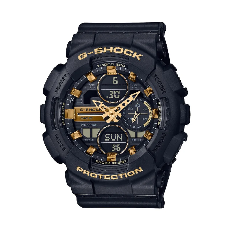 elegant women’s watches with mother-of-pearl dial and gold trim -Casio G-Shock GMA-S140M-1ADR Black Analog-Digital Dial Black Resin Strap Women's Watch Shock and 200M Water Resistant G1060