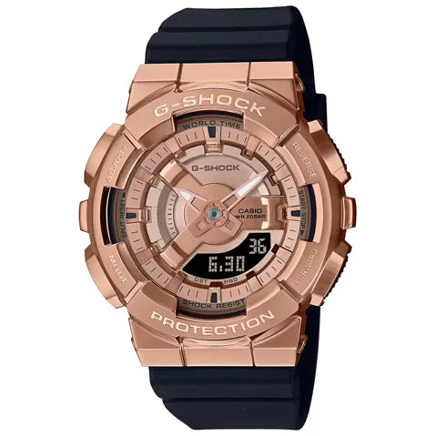 luxury watches with Swiss movement for men -Casio G-Shock GM-S110PG-1ADR Rose Gold Analog-Digital Dial Black Resin Strap Women's Watch Shock and 200M Water Resistant G1315