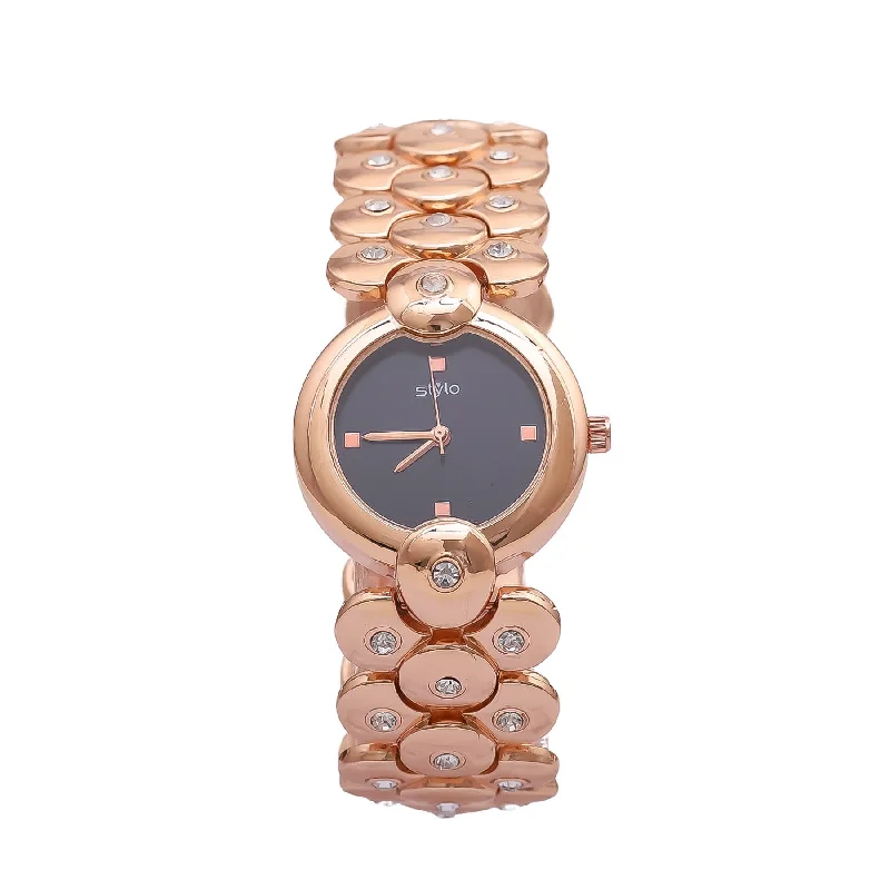 elegant watches with rose gold accents for women -Copper Ladies Watch J33375